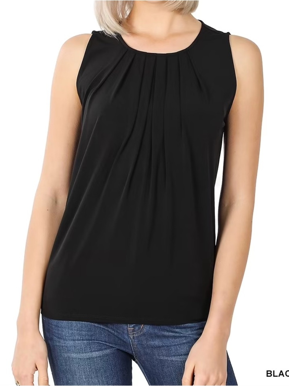 Zenana Outfitters Black Pleated Round-Neck Sleeveless Tank